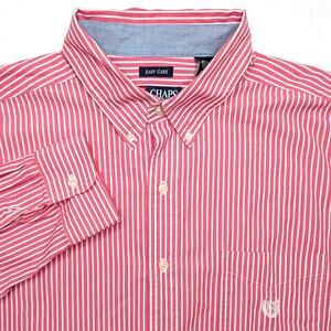 Chaps Easy Care Mens Button Down Shirt - XL Red White Vertical Stripe